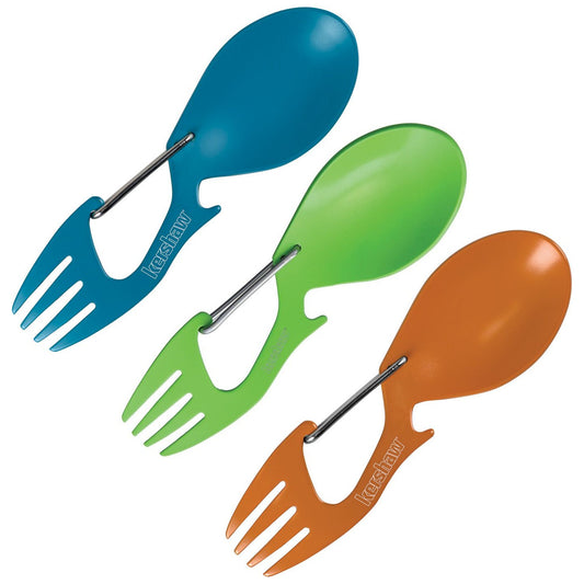 Kershaw Ration Eating Tool Fork/Spoon/Bottle opener/Carabiner - Blue/Green/Orange