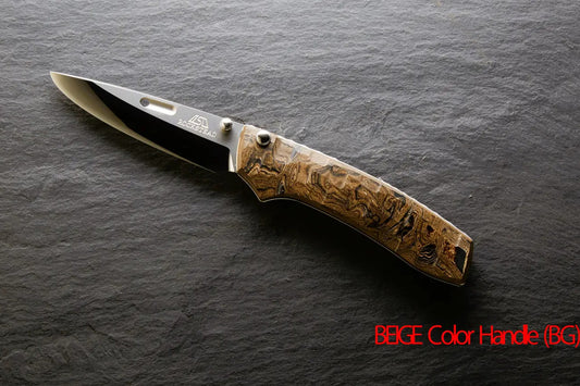 Rockstead RIN-ZDP (BG) 3.35" Polished ZDP189 Folding Knife with Beige Ebonite Titanium Handle