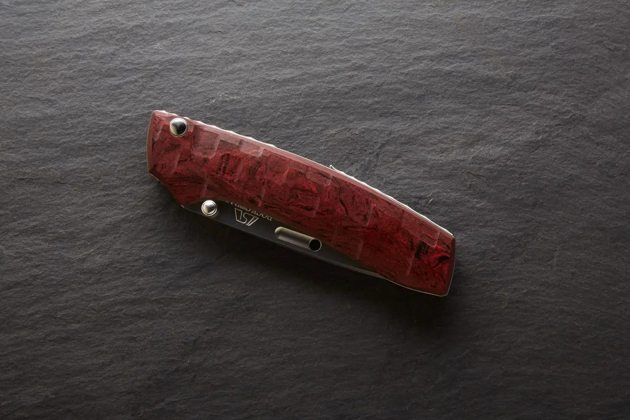 Rockstead RIN-ZDP (RD) 3.35" Polished ZDP189 Folding Knife with Red Ebonite Titanium Handle