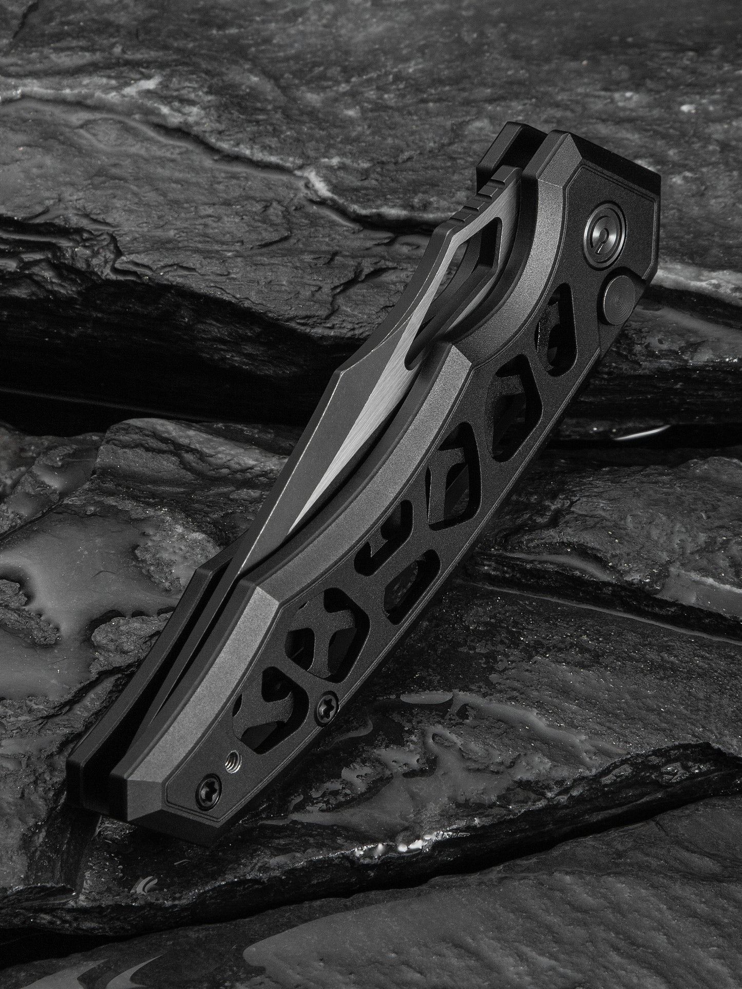 Civivi Anaaki 2.98" Nitro-V Black Aluminium Button Lock Folding Knife C24039-1