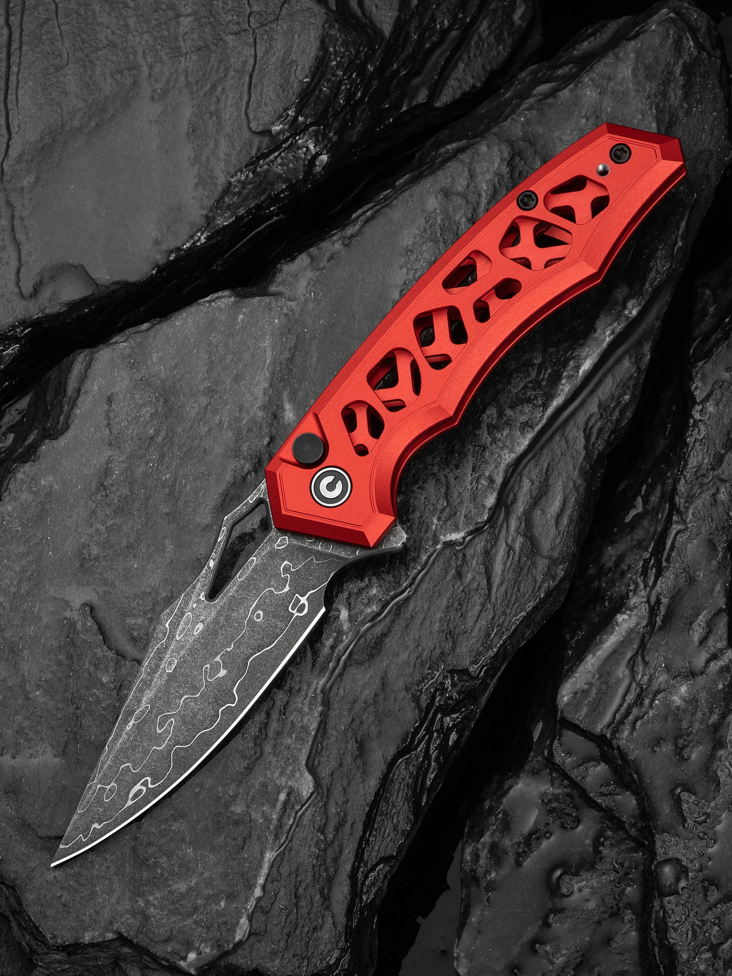 Civivi Anaaki 2.98" Damascus Red Aluminium Button Lock Folding Knife C24039-DS1