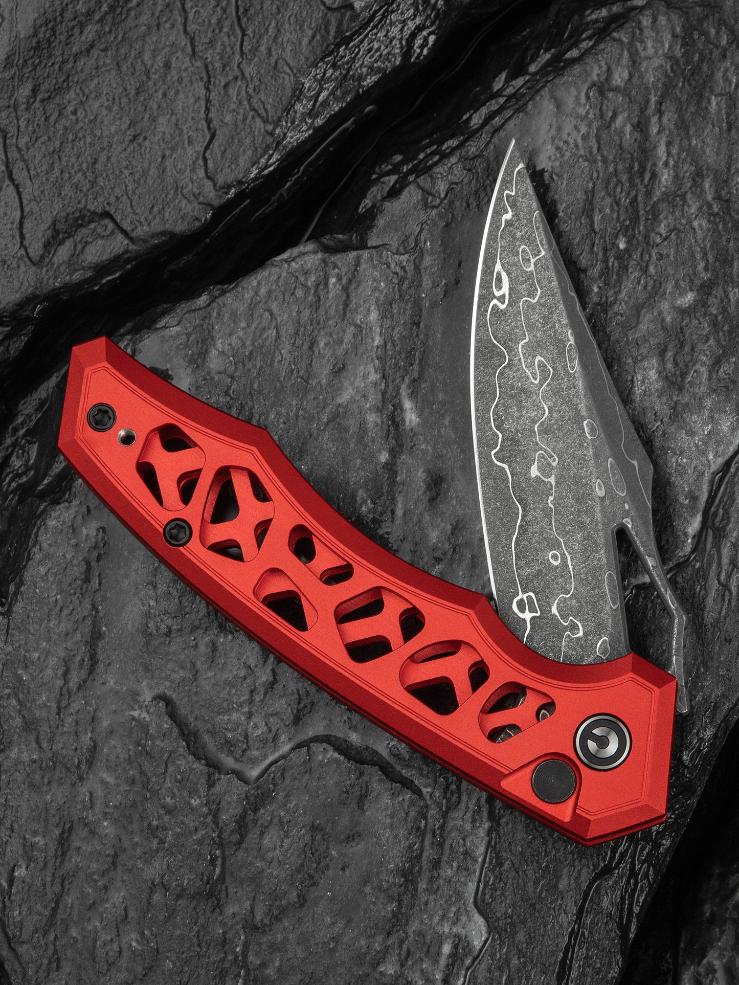 Civivi Anaaki 2.98" Damascus Red Aluminium Button Lock Folding Knife C24039-DS1