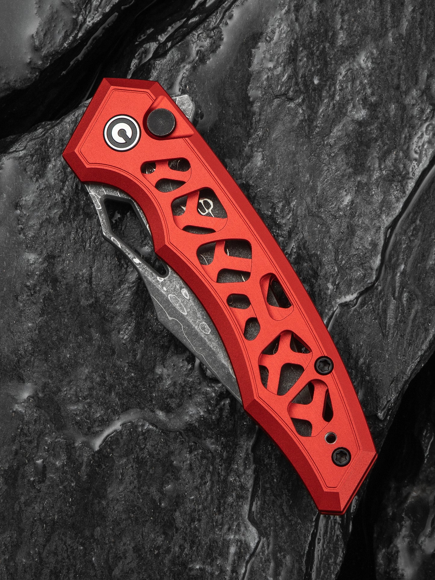 Civivi Anaaki 2.98" Damascus Red Aluminium Button Lock Folding Knife C24039-DS1