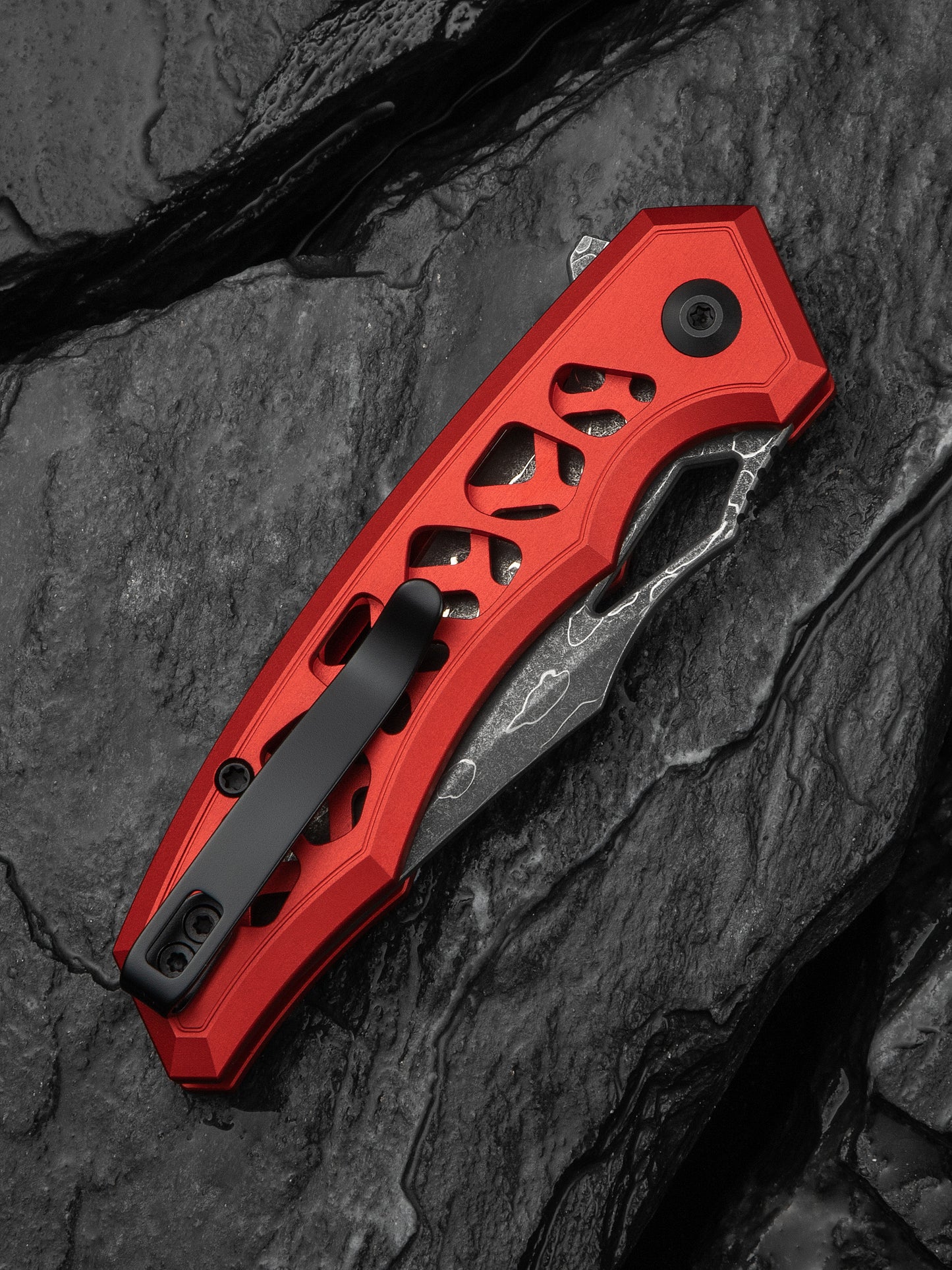 Civivi Anaaki 2.98" Damascus Red Aluminium Button Lock Folding Knife C24039-DS1