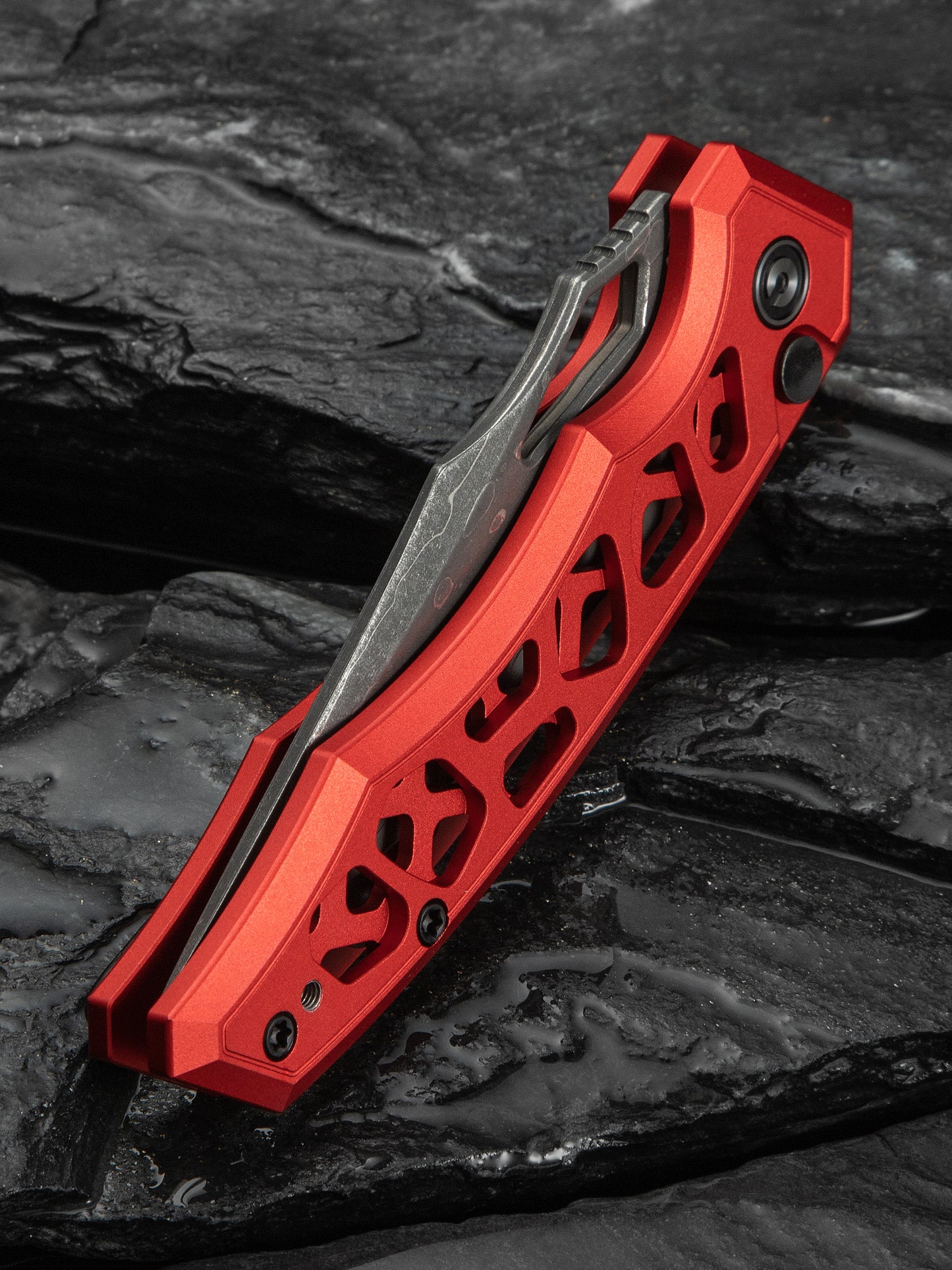 Civivi Anaaki 2.98" Damascus Red Aluminium Button Lock Folding Knife C24039-DS1