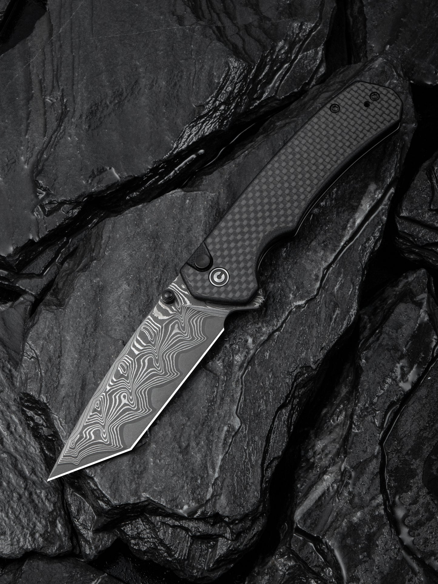 Civivi Brazen Tanto 3.46" Damascus Carbon Fiber G10 Folding Knife C19059C-DS1
