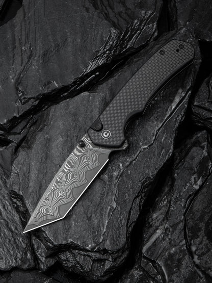 Civivi Brazen Tanto 3.46" Damascus Carbon Fiber G10 Folding Knife C19059C-DS1