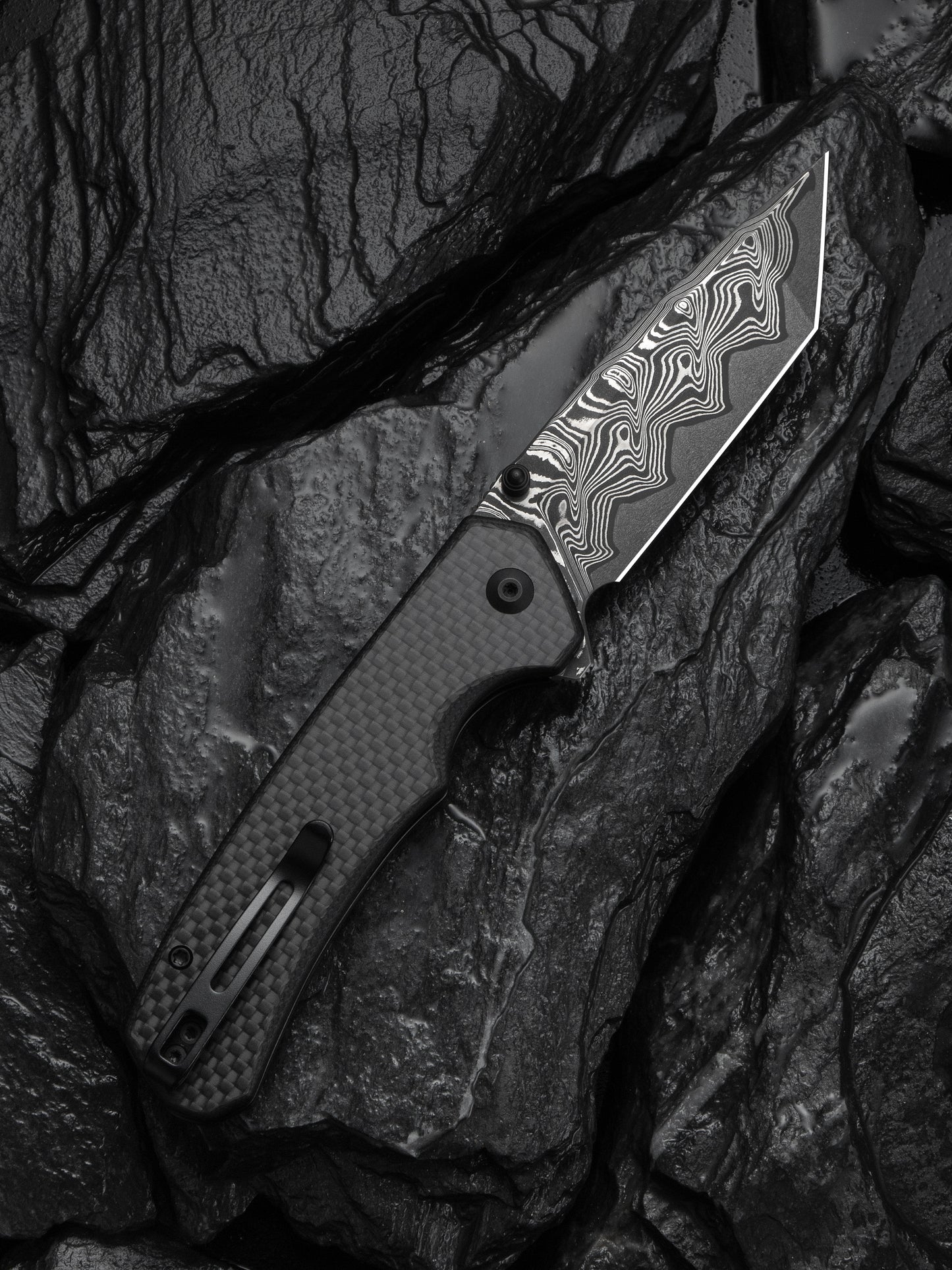 Civivi Brazen Tanto 3.46" Damascus Carbon Fiber G10 Folding Knife C19059C-DS1