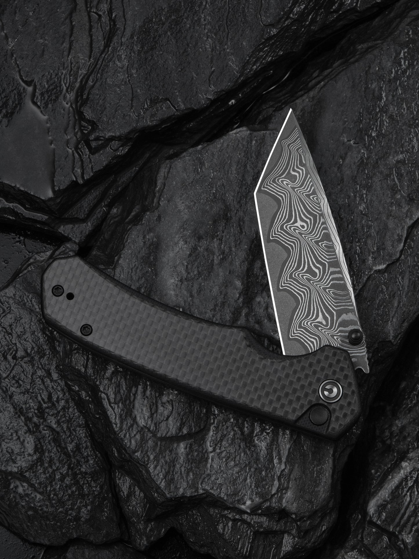 Civivi Brazen Tanto 3.46" Damascus Carbon Fiber G10 Folding Knife C19059C-DS1