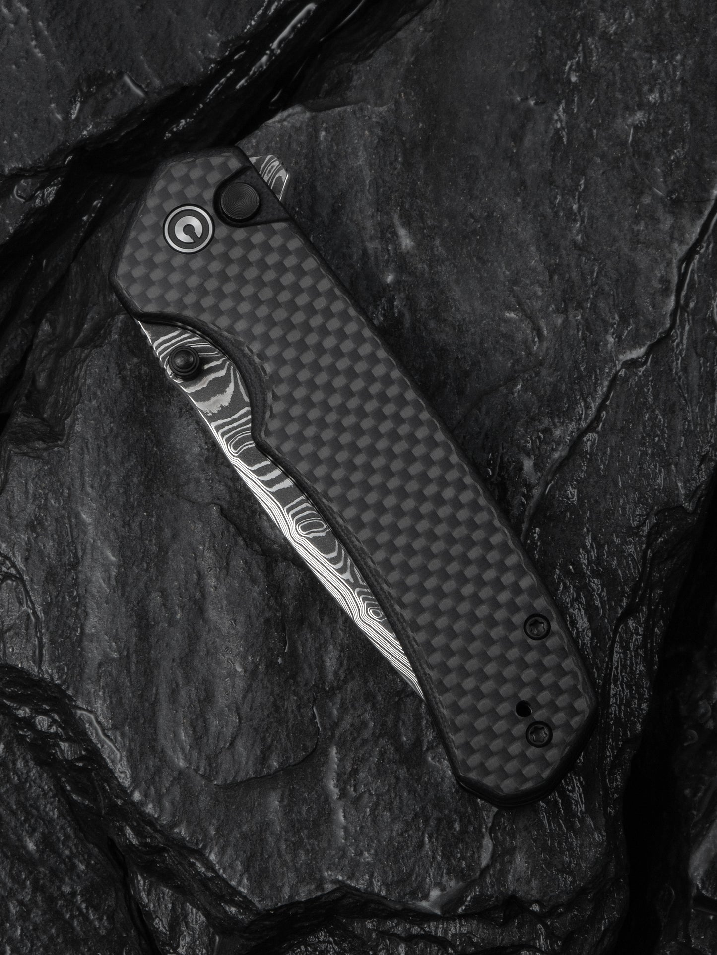 Civivi Brazen Tanto 3.46" Damascus Carbon Fiber G10 Folding Knife C19059C-DS1