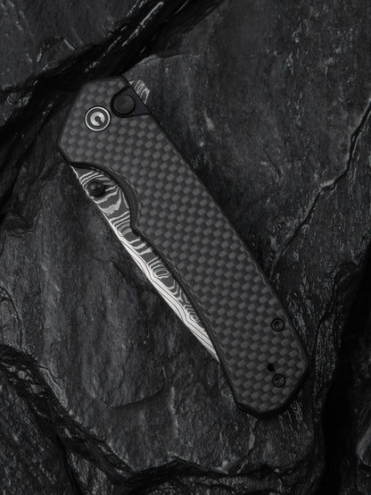 Civivi Brazen Tanto 3.46" Damascus Carbon Fiber G10 Folding Knife C19059C-DS1