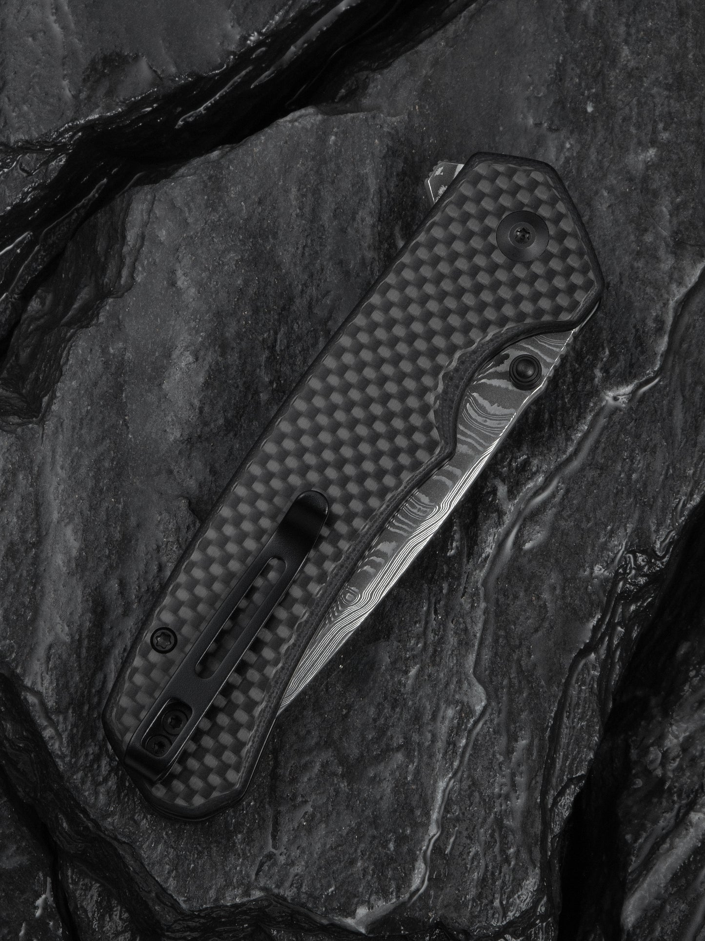 Civivi Brazen Tanto 3.46" Damascus Carbon Fiber G10 Folding Knife C19059C-DS1