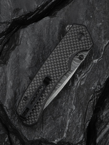 Civivi Brazen Tanto 3.46" Damascus Carbon Fiber G10 Folding Knife C19059C-DS1