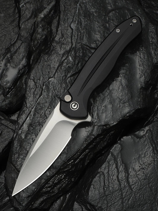 Civivi Kitefin Button Lock 3.22" Sandvik 14C28N Black Aluminium Folding Knife C24091-1