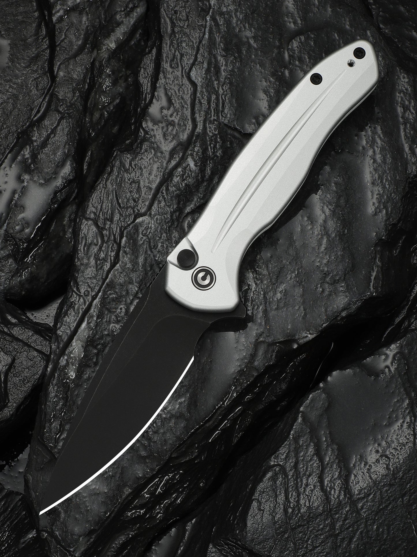 Civivi Kitefin Button Lock 3.22" Sandvik 14C28N Black / Silver Aluminium Folding Knife C24091-2