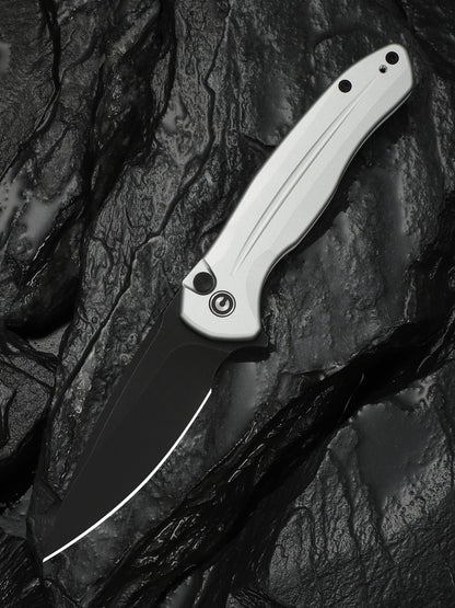 Civivi Kitefin Button Lock 3.22" Sandvik 14C28N Black / Silver Aluminium Folding Knife C24091-2