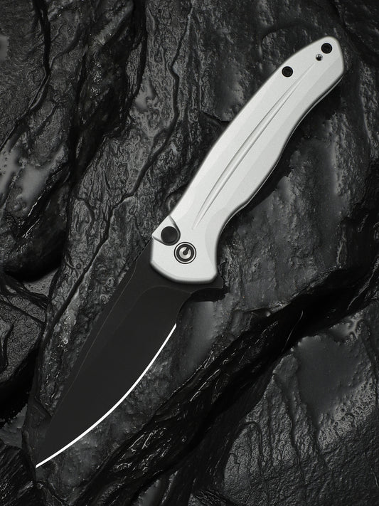 Civivi Kitefin Button Lock 3.22" Sandvik 14C28N Black / Silver Aluminium Folding Knife C24091-2