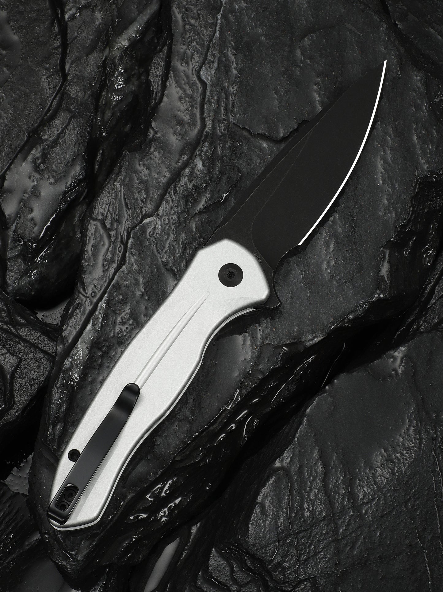 Civivi Kitefin Button Lock 3.22" Sandvik 14C28N Black / Silver Aluminium Folding Knife C24091-2