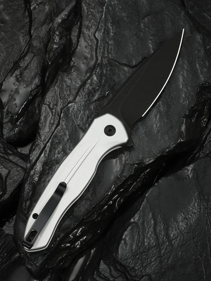 Civivi Kitefin Button Lock 3.22" Sandvik 14C28N Black / Silver Aluminium Folding Knife C24091-2