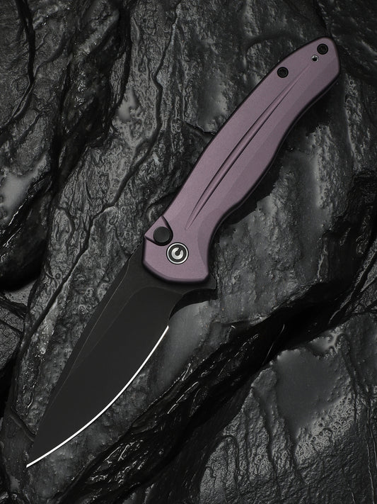 Civivi Kitefin Button Lock 3.22" Sandvik 14C28N Black / Purple Aluminium Folding Knife C24091-3