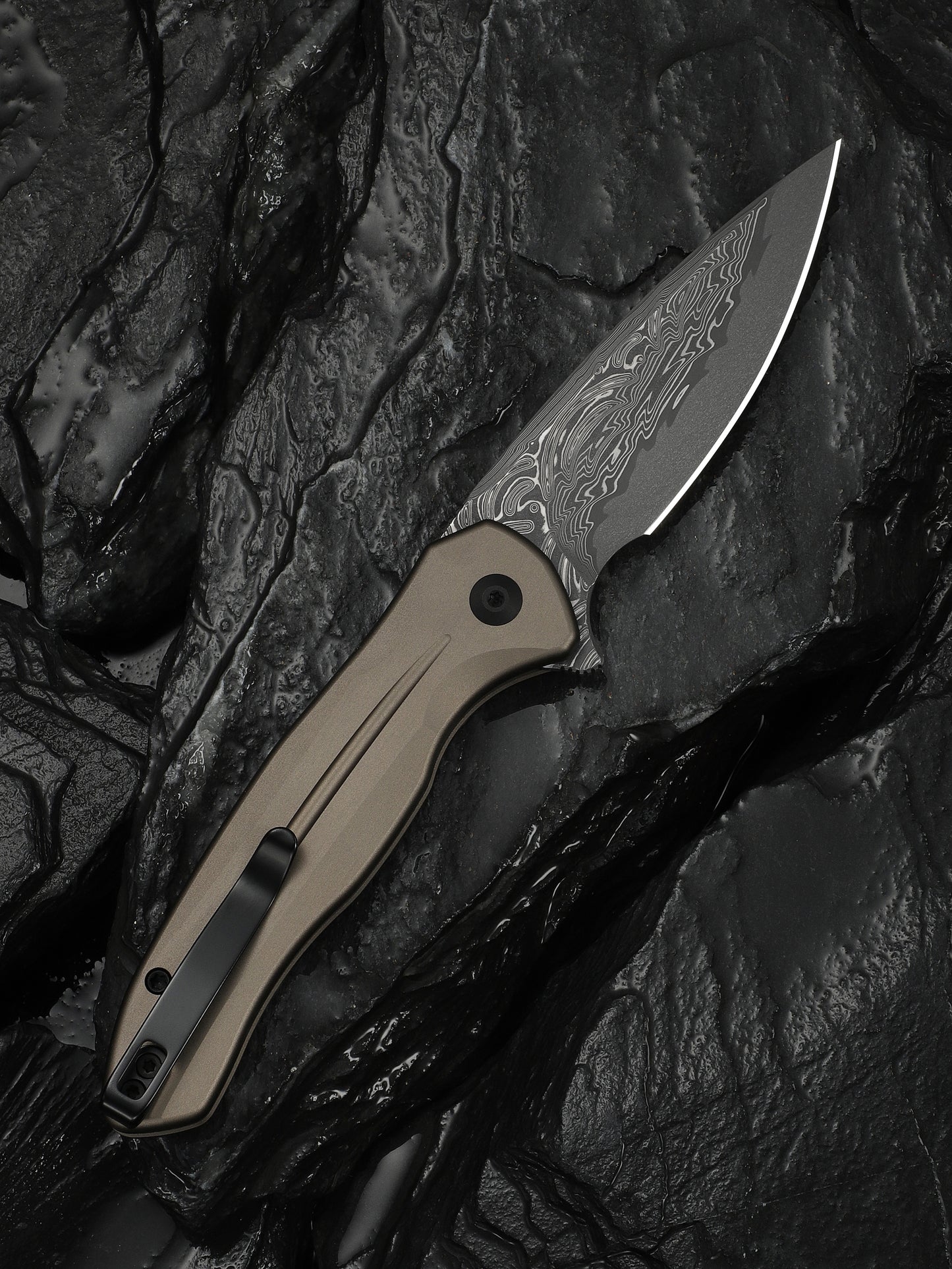 Civivi Kitefin Button Lock 3.22" Damascus Brownish Gray Aluminium Folding Knife C24091-DS1