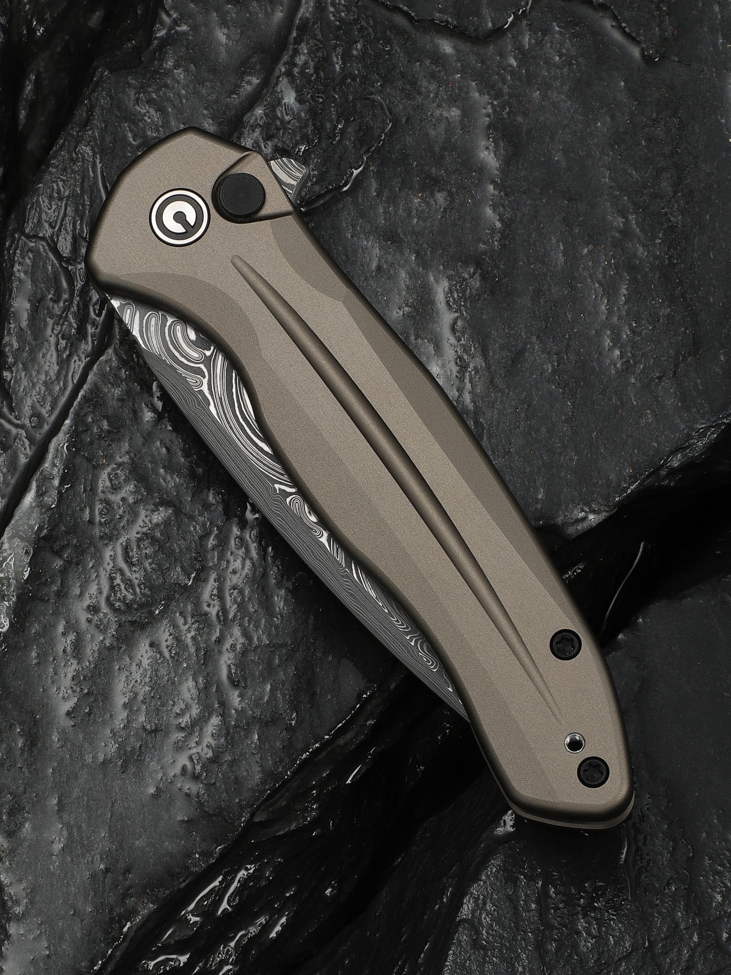 Civivi Kitefin Button Lock 3.22" Damascus Brownish Gray Aluminium Folding Knife C24091-DS1