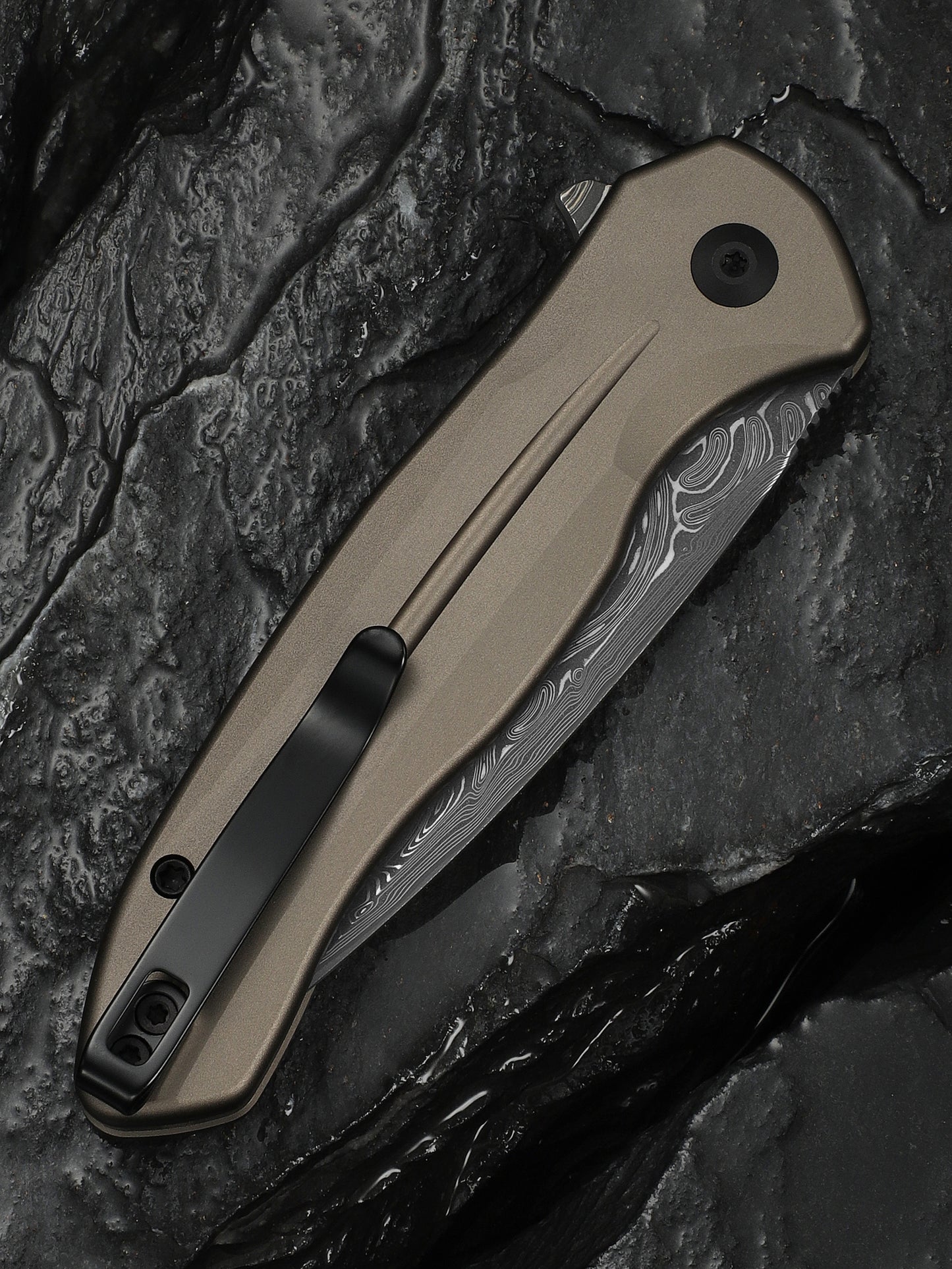 Civivi Kitefin Button Lock 3.22" Damascus Brownish Gray Aluminium Folding Knife C24091-DS1