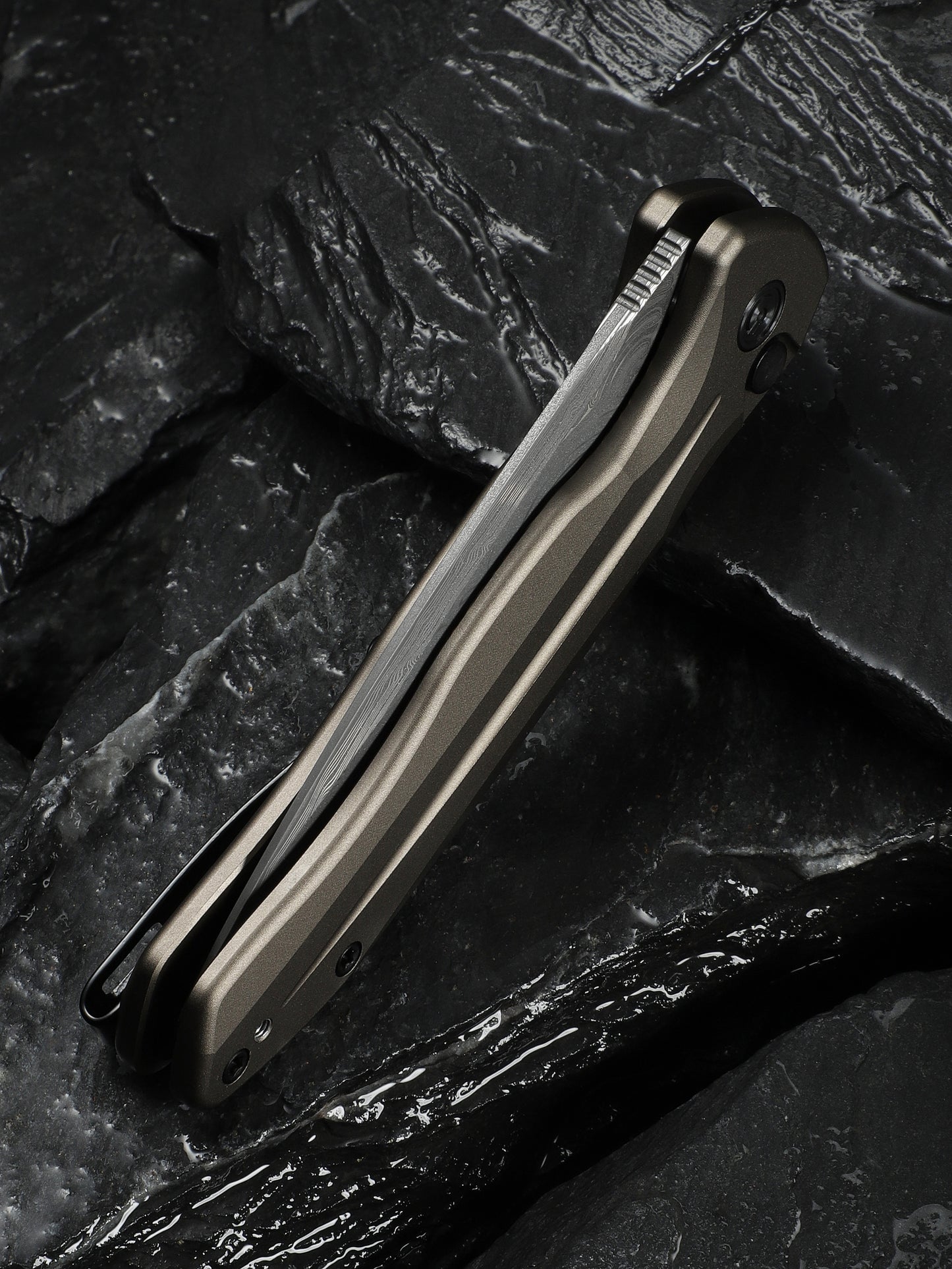 Civivi Kitefin Button Lock 3.22" Damascus Brownish Gray Aluminium Folding Knife C24091-DS1