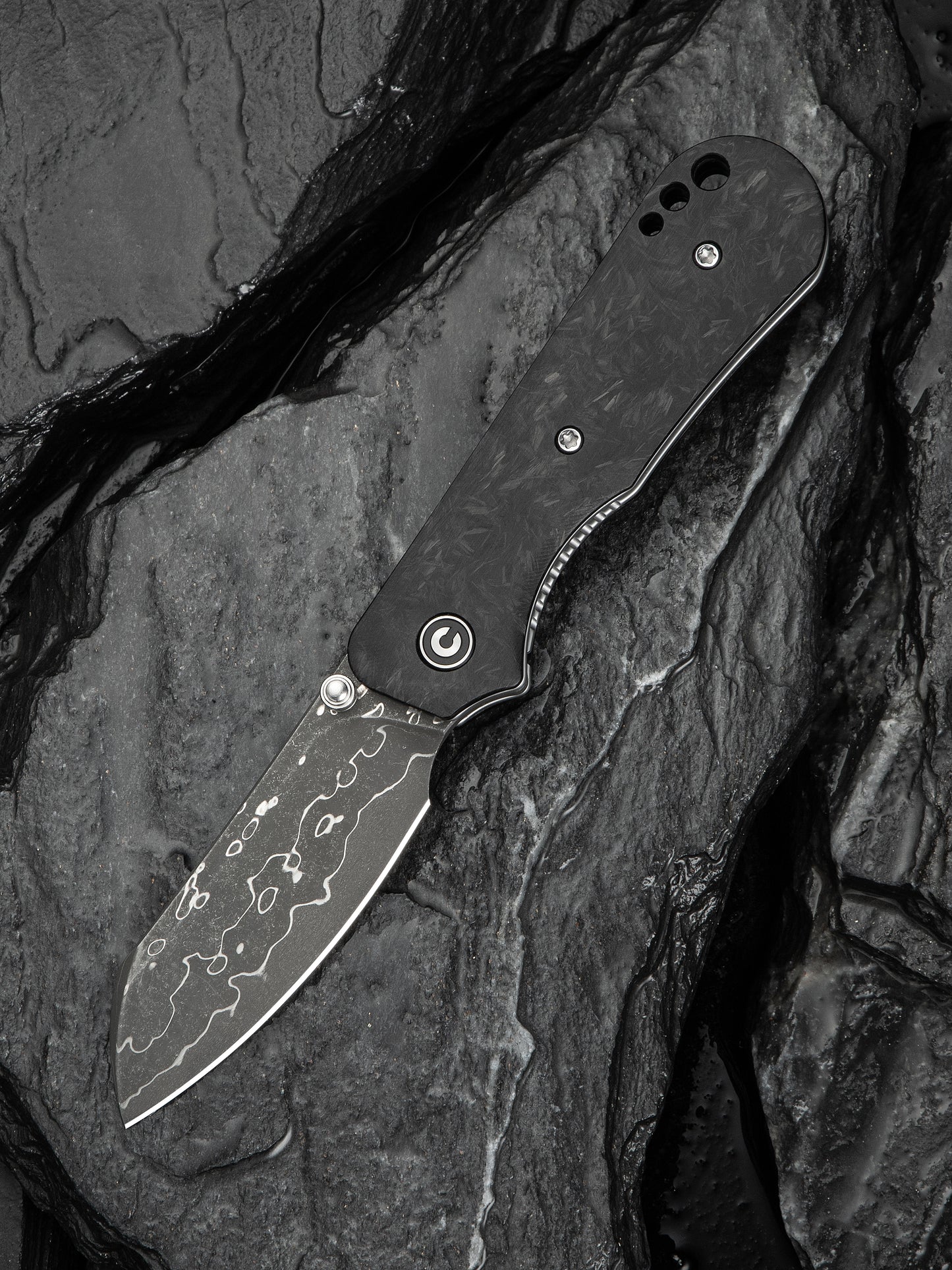 Civivi Crabby 2.7" Damascus Shredded Carbon Fiber Folding Knife by Ken Onion Jr C24055-DS1
