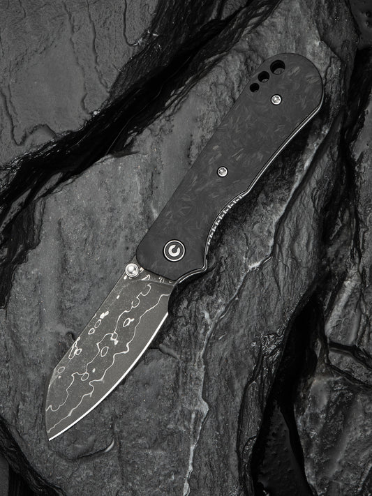 Civivi Crabby 2.7" Damascus Shredded Carbon Fiber Folding Knife by Ken Onion Jr C24055-DS1