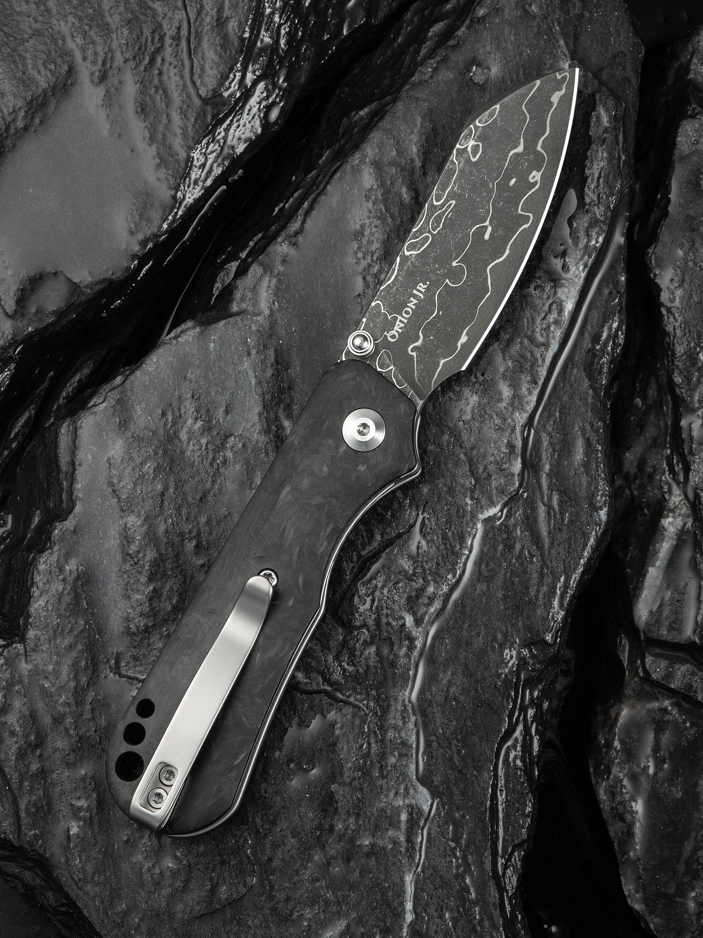 Civivi Crabby 2.7" Damascus Shredded Carbon Fiber Folding Knife by Ken Onion Jr C24055-DS1