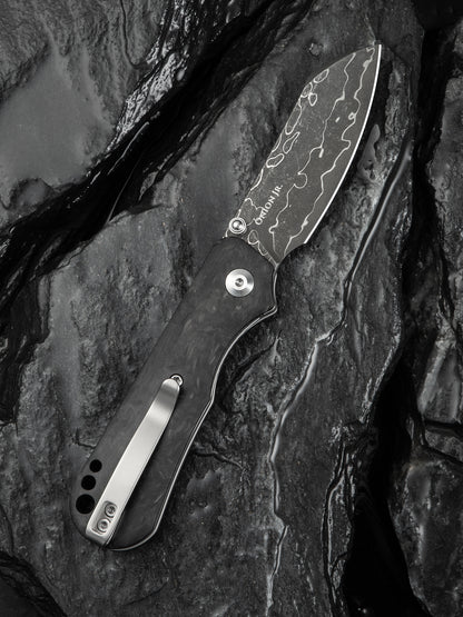 Civivi Crabby 2.7" Damascus Shredded Carbon Fiber Folding Knife by Ken Onion Jr C24055-DS1