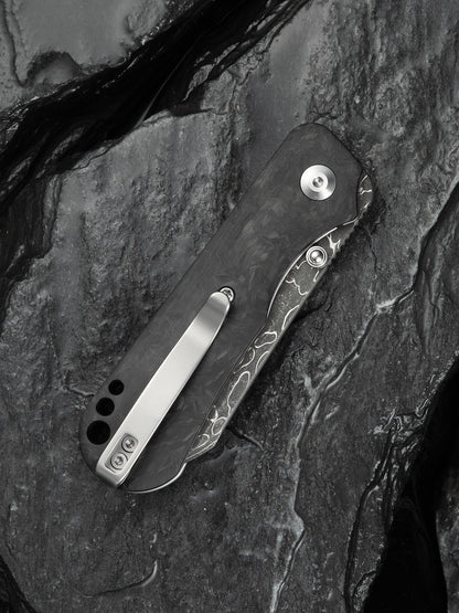Civivi Crabby 2.7" Damascus Shredded Carbon Fiber Folding Knife by Ken Onion Jr C24055-DS1