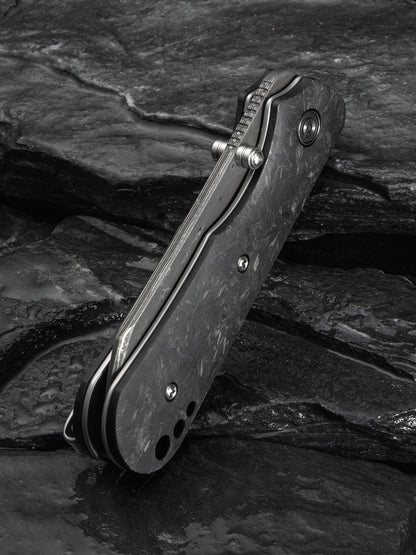 Civivi Crabby 2.7" Damascus Shredded Carbon Fiber Folding Knife by Ken Onion Jr C24055-DS1