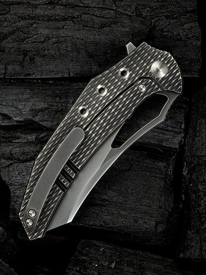 WE Epaulette 3.45" M390 Polished Gray Titanium Folding Knife by Gavko Knives WE24024-4