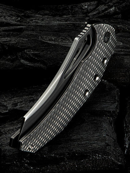 WE Epaulette 3.45" M390 Polished Gray Titanium Folding Knife by Gavko Knives WE24024-4