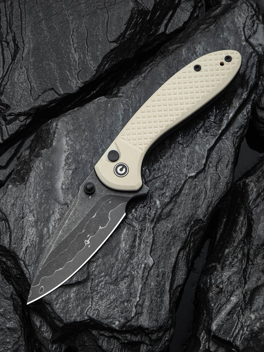 Civivi Faeger 2.98" Damascus Ivory G10 Button Lock Folding Knife C24031-DS1