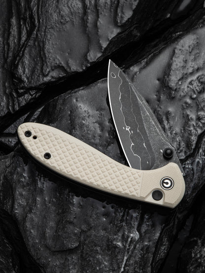 Civivi Faeger 2.98" Damascus Ivory G10 Button Lock Folding Knife C24031-DS1