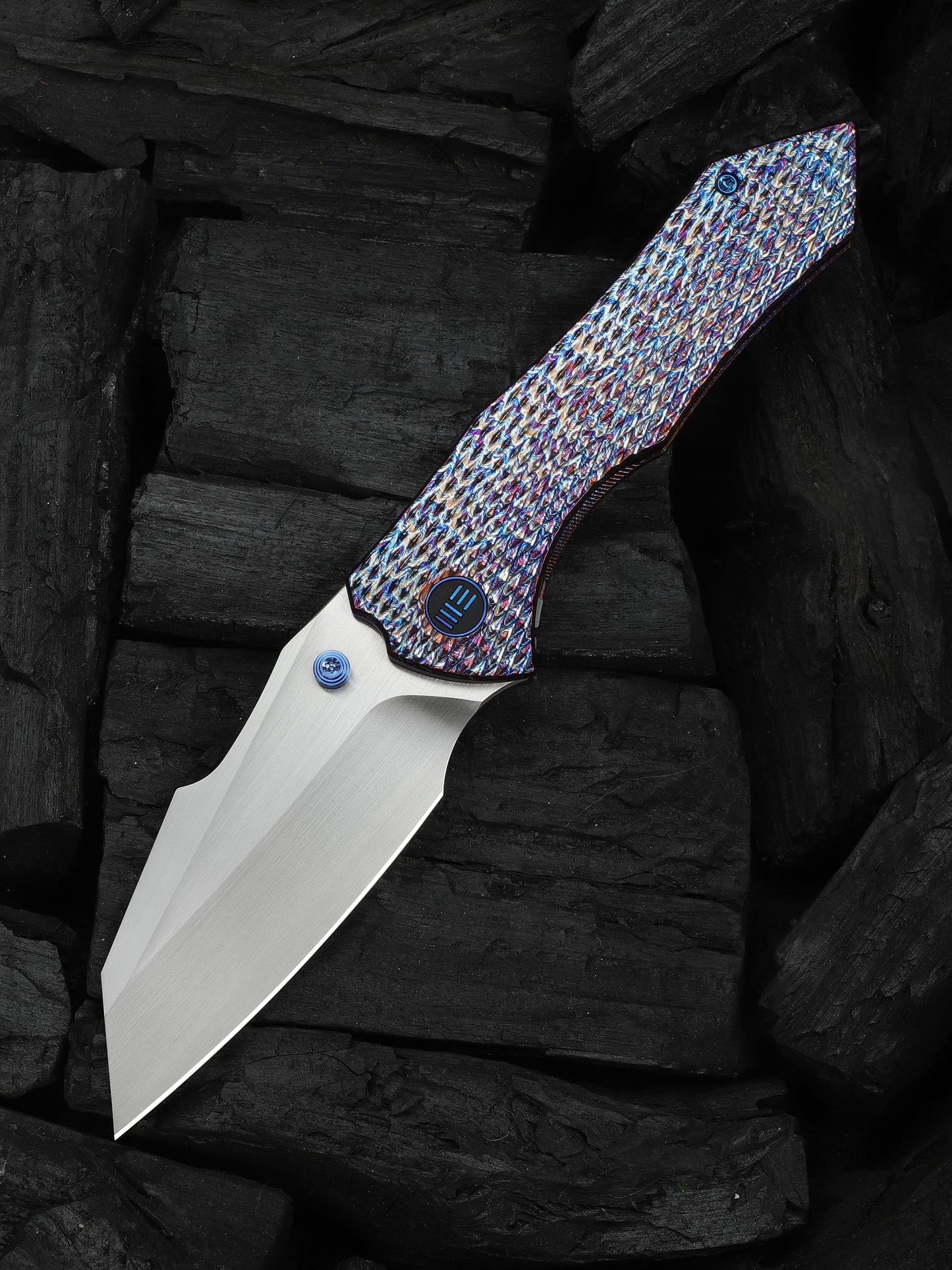 WE Knife High-Fin XL 3.48" CPM 20CV Flamed Titanium Folding Knife WE24010-5