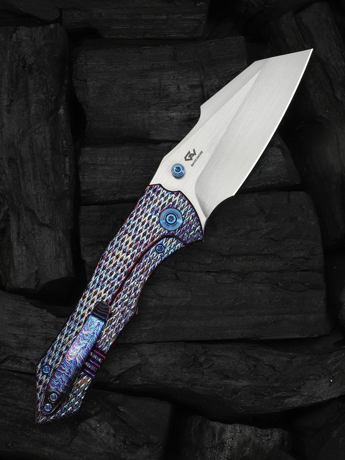 WE Knife High-Fin XL 3.48" CPM 20CV Flamed Titanium Folding Knife WE24010-5