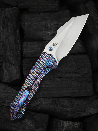 WE Knife High-Fin XL 3.48" CPM 20CV Flamed Titanium Folding Knife WE24010-5