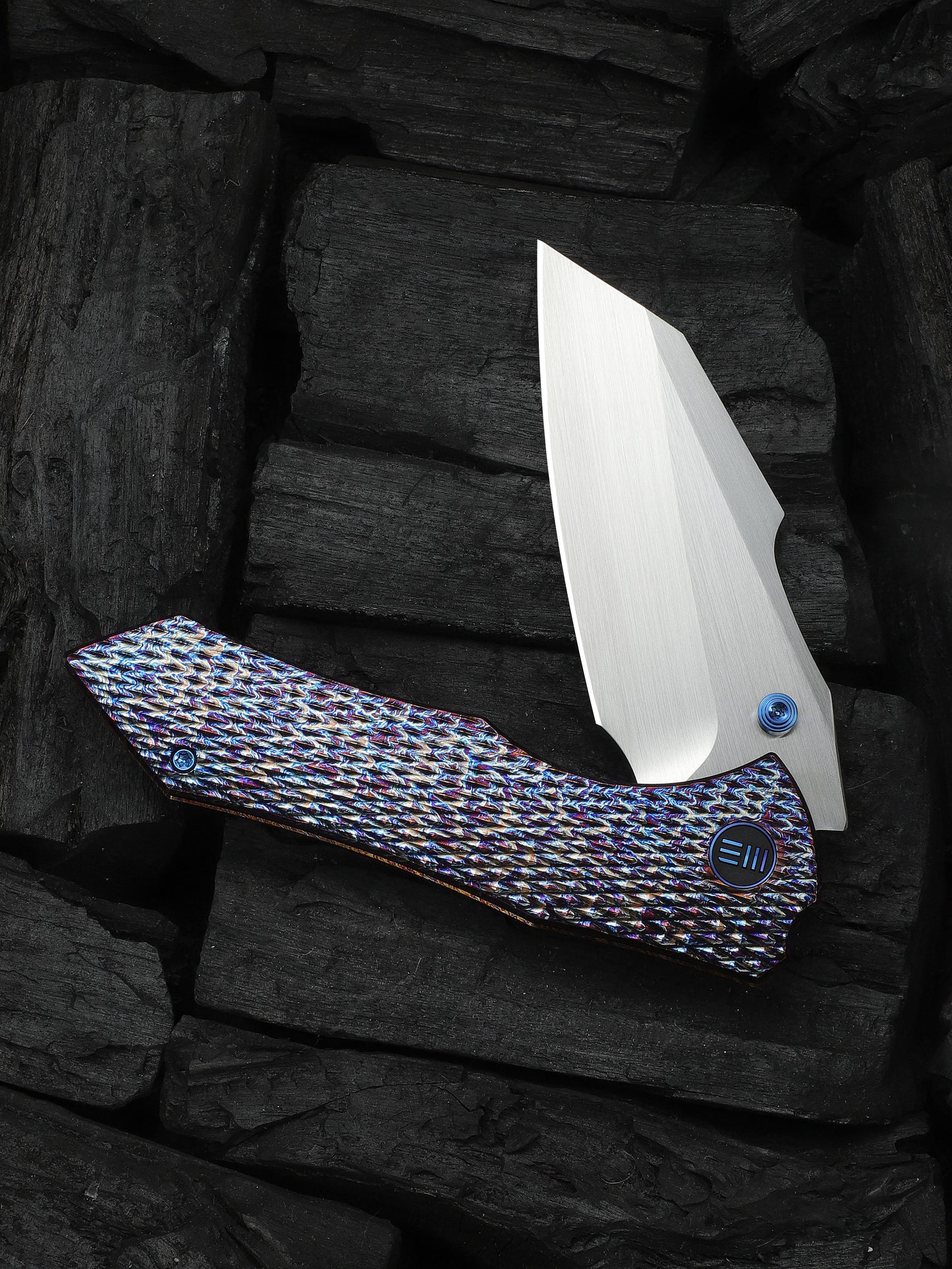 WE Knife High-Fin XL 3.48" CPM 20CV Flamed Titanium Folding Knife WE24010-5