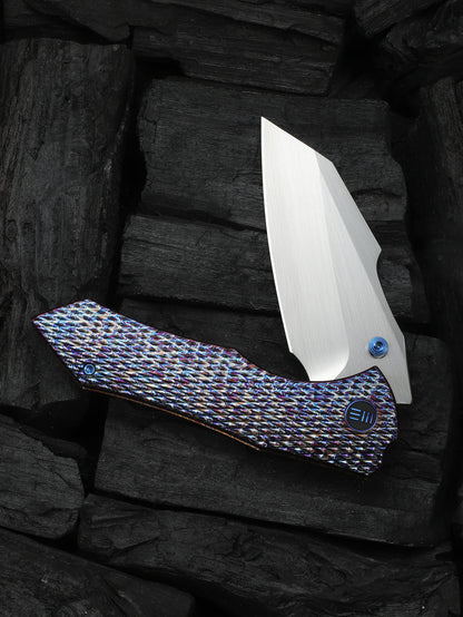 WE Knife High-Fin XL 3.48" CPM 20CV Flamed Titanium Folding Knife WE24010-5