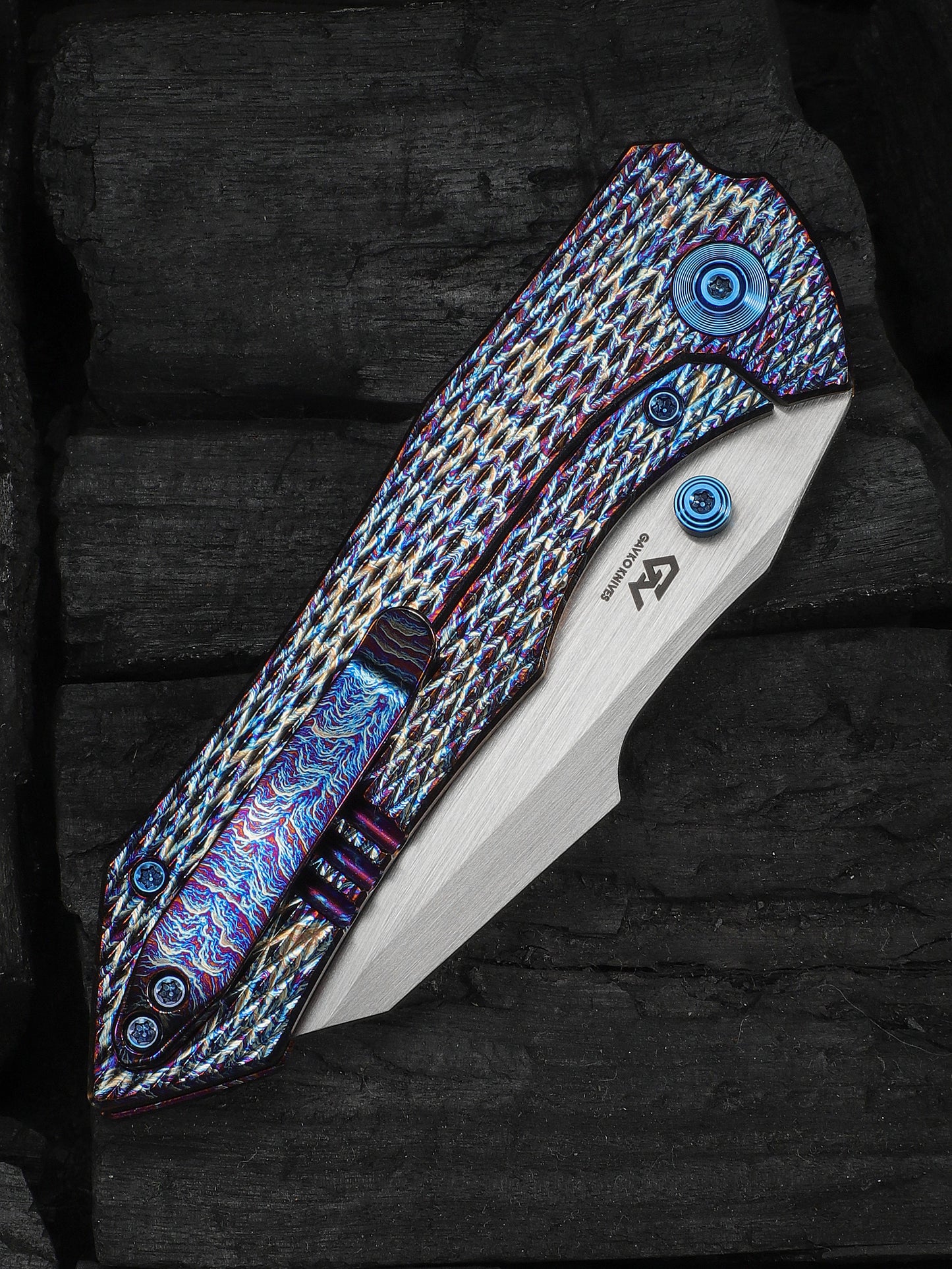 WE Knife High-Fin XL 3.48" CPM 20CV Flamed Titanium Folding Knife WE24010-5