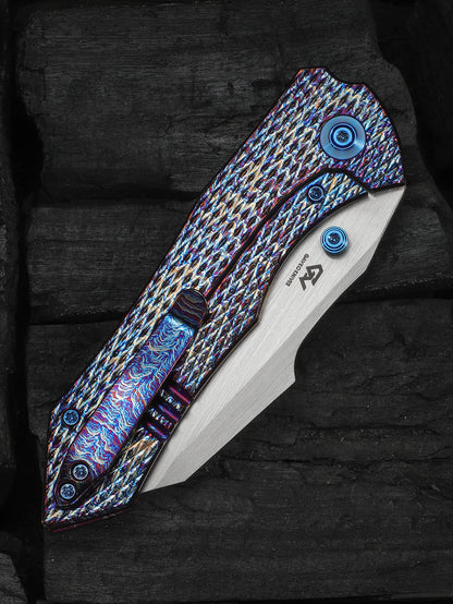 WE Knife High-Fin XL 3.48" CPM 20CV Flamed Titanium Folding Knife WE24010-5