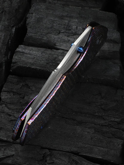 WE Knife High-Fin XL 3.48" CPM 20CV Flamed Titanium Folding Knife WE24010-5