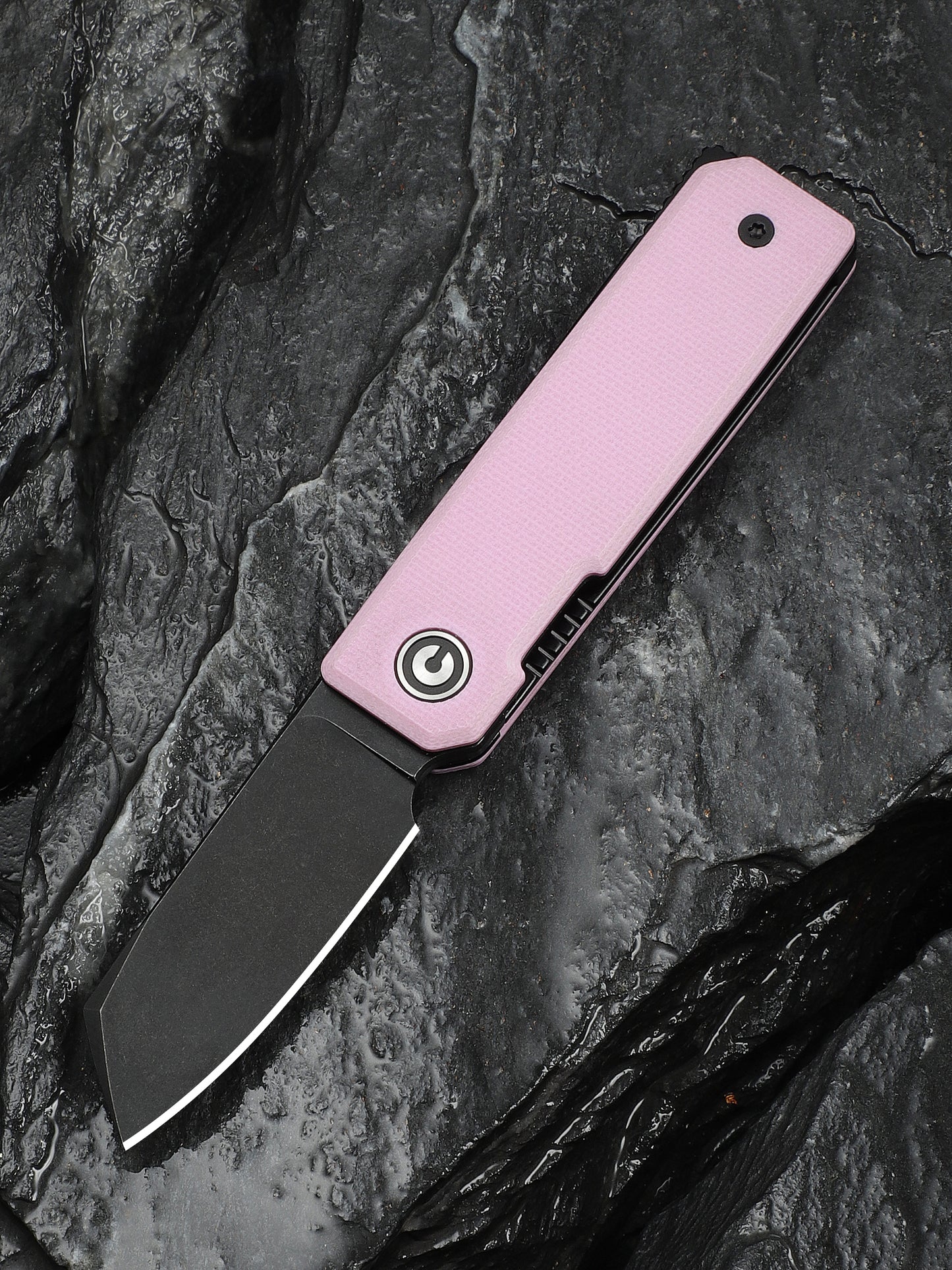 Civivi Kukei 2.02" Nitro-V Black/Pink G10 Folding Knife with Leather Sheath C25036-1