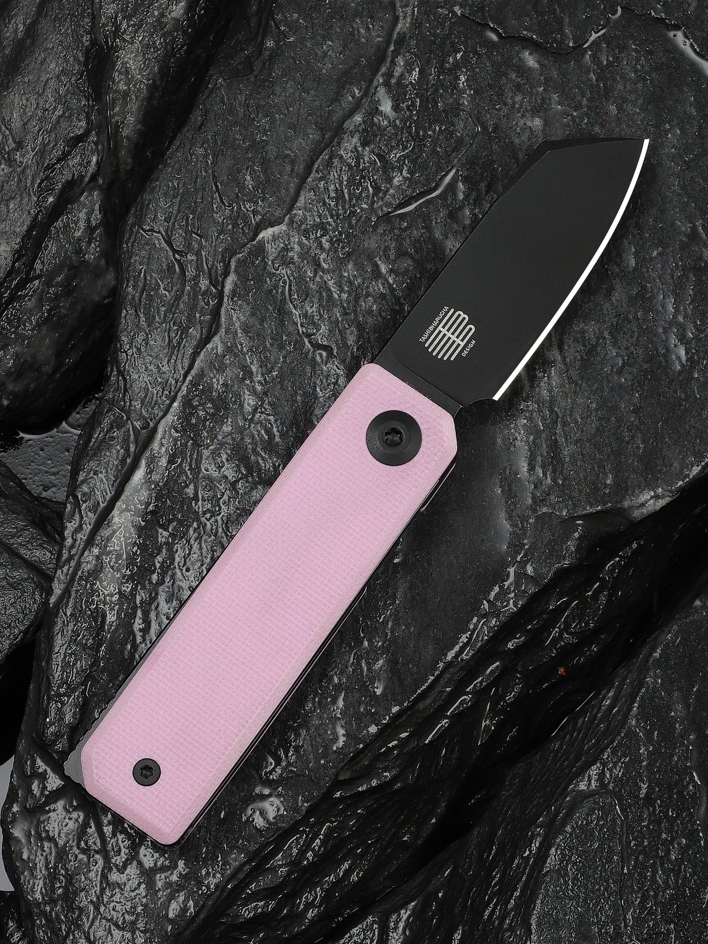 Civivi Kukei 2.02" Nitro-V Black/Pink G10 Folding Knife with Leather Sheath C25036-1