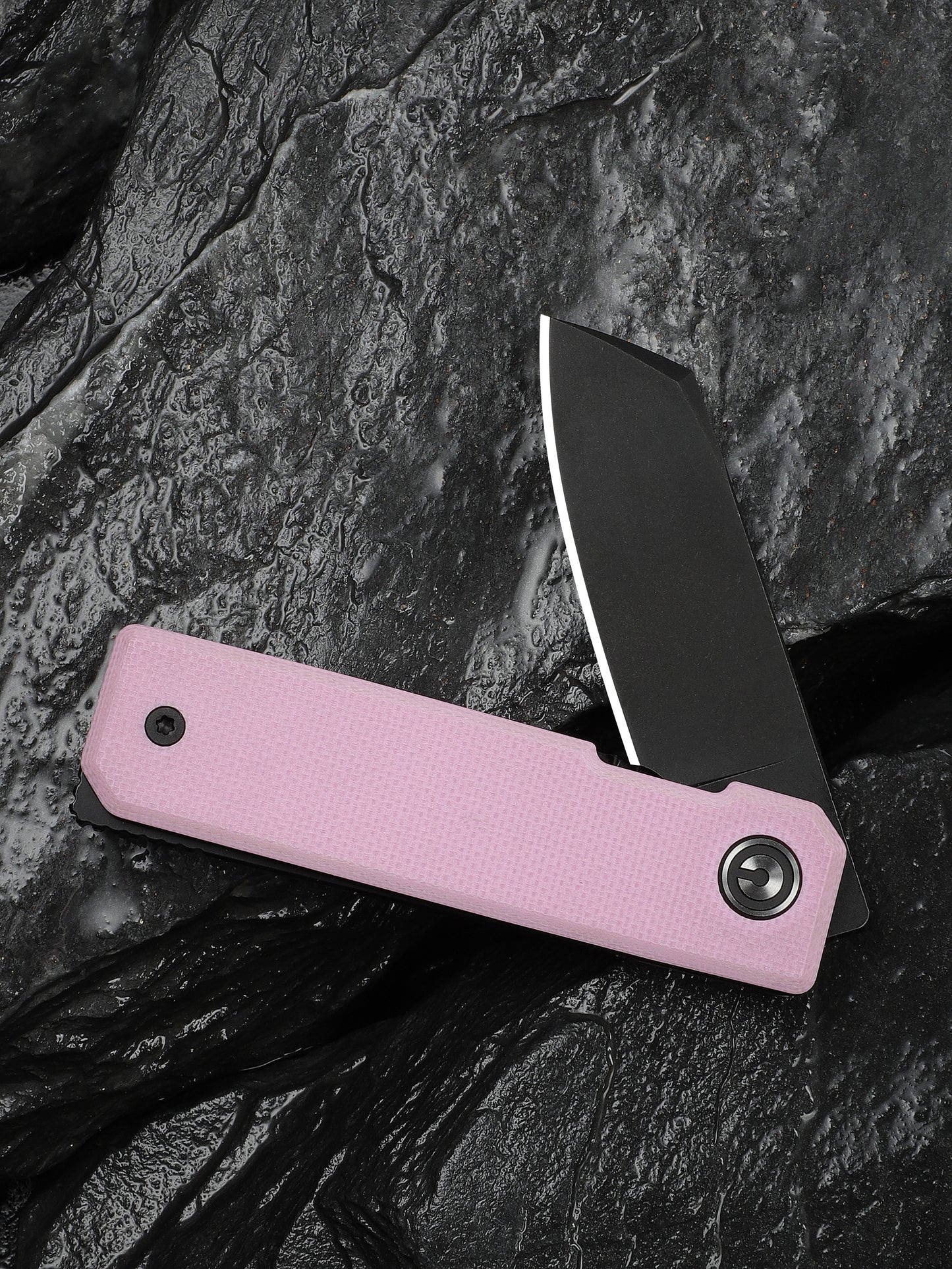 Civivi Kukei 2.02" Nitro-V Black/Pink G10 Folding Knife with Leather Sheath C25036-1