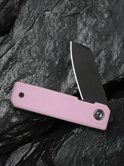 Civivi Kukei 2.02" Nitro-V Black/Pink G10 Folding Knife with Leather Sheath C25036-1
